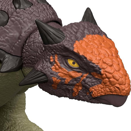 Mattel Jurassic World Rebirth Wild Roar Dinosaur Toy, Posable Ankylosaurus Figure, Tail Controlled Head Butt & Multi Attack & Sound, Digital Play