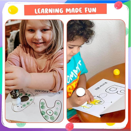 Chalkola 16 Washable Dot Markers for Toddlers | w/ 50 Page Coloring Activity Book Kit, Bingo Daubers | Preschool Paint Dot Art Set - Toddler Painting Craft and Art Supplies for Kids Ages 1, 2, 3, 4 5