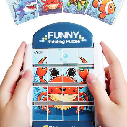 16-Piece Rotating Puzzles for Kids 4-6, Toddlers Puzzles 2-4, Road Trip, Airplane Activities Game, Travel Toys - Brain Teaser, Fine Motor Skills - Birthday Gifts Boys & Girls - Marine Life