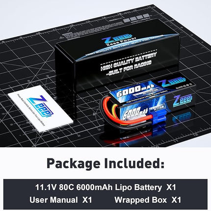 Zeee 3S Lipo Battery 6000mAh 11.1V 80C Hard Case RC Battery with EC5 Plug for RC 1/8 1/10 Scale Vehicles Car Trucks Boats