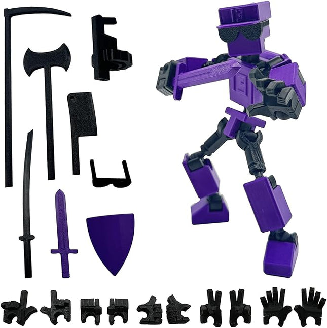 (Assembly Completed) 3D Printed 6.65-inch Action Figure Mini-13, Full Body Mechanical Movable Toy, Multiple Accessories, Desk Decoration, Creative Gifts (Purple)