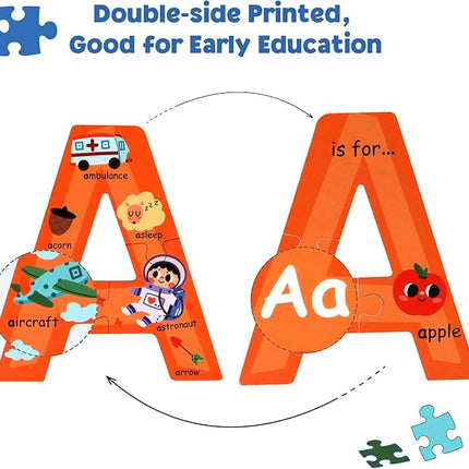 SYNARRY Wooden Alphabet Puzzles for Kids Ages 3-5, ABC Learning for Toddlers Ages 3+, Sight Words Letter Puzzles Montessori Toys Educational STEM for Preschool Boys Girls Kids Gifts