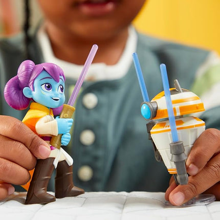 Star Wars: Young Jedi Adventures Pop-Up Lightsaber Duel, LYS Solay & Training Droid Action Figures, 4-Inch Scale Toys, Preschool Toys for 3 Year Old Boys & Girls