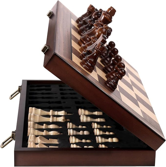 Premium Wooden Chess Set with Protective Carry Bag - 15" Folding Chess Board & Chess Pieces - Classic Strategy Game for Adults & Kids for Chess Lovers, Beginners