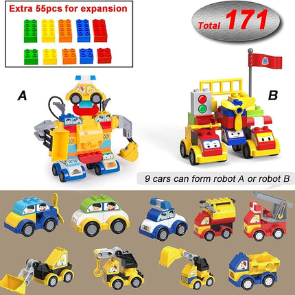 Building Blocks for Toddlers 2-5, 171 Pieces Blocks Car Set for Kids Classic Large Building Bricks Compatible with All Major Brands Educational Toys for All Ages