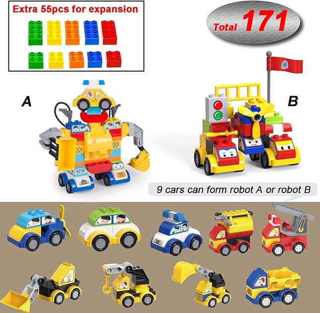 Building Blocks for Toddlers 2-5, 171 Pieces Blocks Car Set for Kids Classic Large Building Bricks Compatible with All Major Brands Educational Toys for All Ages