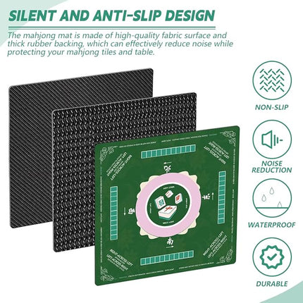 Mahjong Mat, Non-Slip Noise Reduction Mahjong Mat for Mahjong Table, Game Mat Suitable for Mahjong, Card Games, Board Games, 32 in * 32 in Game Mat, Can Be Stored in Our Storage Bag (Green)