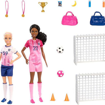 Barbie Careers Playset, Soccer Player Set with 2 Fashion Dolls & 15 Accessories Including Barbie 'Brooklyn”, Blonde Petite Player, 2 Nets & More (Amazon Exclusive)