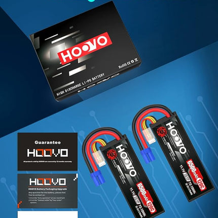 HOOVO 3S 11.1V Lipo Battery 6500mAh 120C RC Lipo Batteries Hard Case EC5 Plug Compatible with 1/8 1/10 Scale Vehicles RC Car Trucks Truggy Boats(2 Packs)