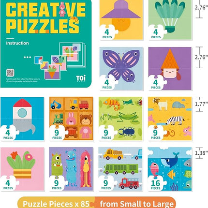 TOI Creative Puzzles for Kids 3-5, Educational Game for 3+ Year Old, Brain Teaser Jigsaw Puzzle with Game Board, Toddler Preschool Learning Activity Color Shape Cognition