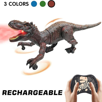 Remote Control Dinosaur Toys for Kids 3-5, 5-7, 8-12, 10-12, Electronic RC T Rex Dino Robot Toy for Boys, Top Christmas & Birthday Gifts for 6 7 8 9 10 11 & 12 Year Old Boys (Color: Brown)