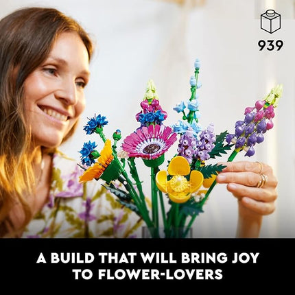 LEGO Botanicals Artificial Wildflower Bouquet - Fake Indoor Flowers Building Set for Home, Kitchen, Desk Decoration, Adults Ages 18+ - Gift for Birthdays - 10313