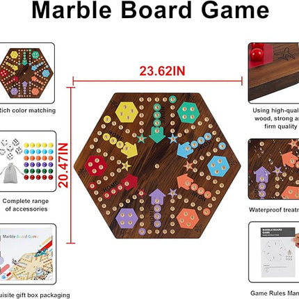 Medikaison Extra Large 23.6 Inches Wahoo Marble Board Game 4 and 6 Players 2 Sided Painted Thicken Wood Board Perfect Game for Family Friends Party (Brush Paint Burn)