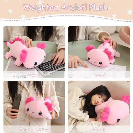 SQEQE Weighted Axolotl Plush, Weighted Axolotl Stuffed Animal, Cute Plushies Soft Pink Pillow Toy Gift for Kids Adults 9.8 Inch, 0.8 lbs