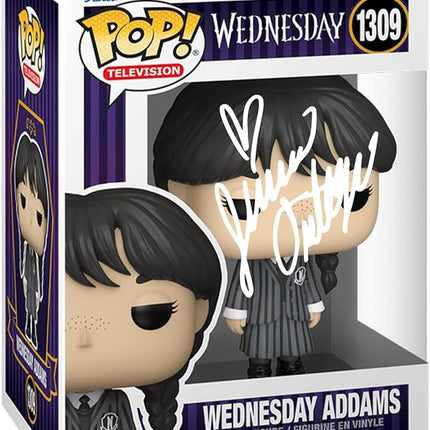 Jenna Ortega Wednesday Addams #1309 Facsimile Signed Reprint Laser Autographed Funko POP! TV Addams Family Figurine with Protector Case