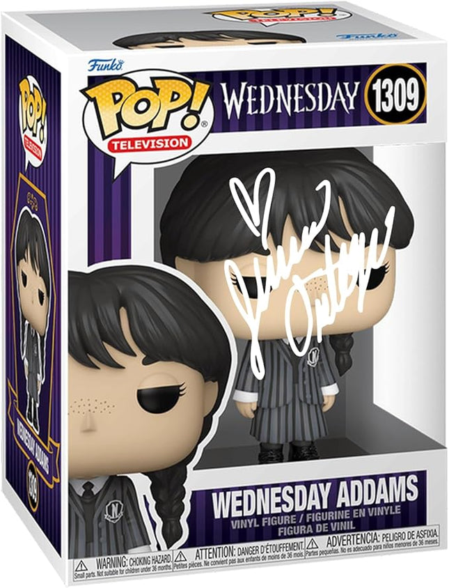 Jenna Ortega Wednesday Addams #1309 Facsimile Signed Reprint Laser Autographed Funko POP! TV Addams Family Figurine with Protector Case