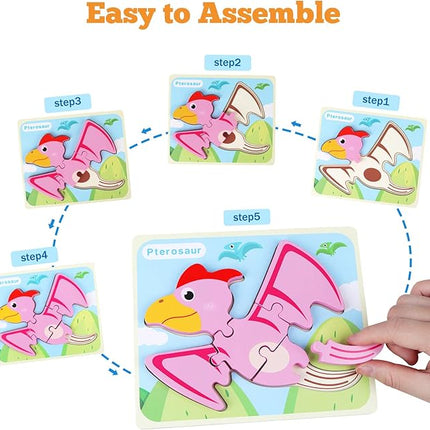 SYNARRY 6 Pack Dinosaur Wooden Puzzles for Kids 3-5, Wooden Puzzles for Toddlers, Dinosaur Educational Puzzles for Toddlers 3 4 5 Year Old, Easter Basket Stuffers Valentines Day Gifts for Kids