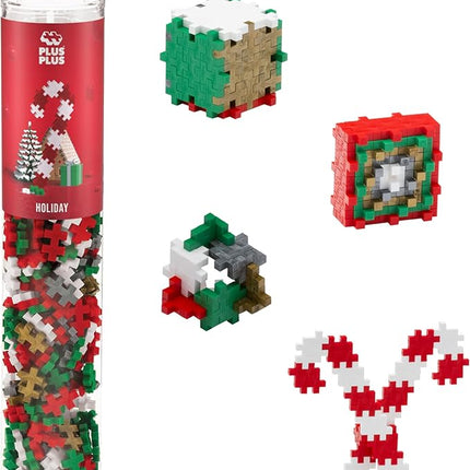 PLUS PLUS 240 Piece Interlocking Building Blocks for Kids, Open Ended Connecting Toys, STEM Bin Classroom Mini Manipulatives - Holiday Mix Play Tube