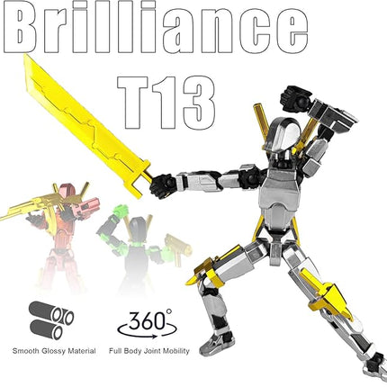 Assembly Completed T13 3D Printed Action Figures,Dummy 13 Robot 13 Movable N13 Action Figure, T 13 Gift for Collectors Desktop Decorations for Game Lovers Toy (White + Metal Weapon)