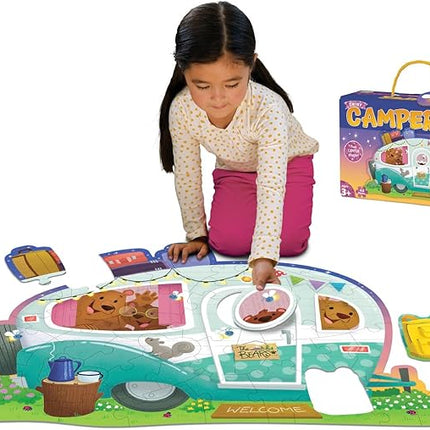 Peaceable Kingdom Shiny Camper Floor Puzzle – Giant Camping Puzzle for Kids Ages 3 & up – Fun Camper Shape – Great for Classrooms