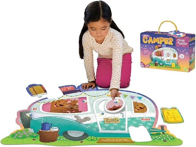 Peaceable Kingdom Shiny Camper Floor Puzzle – Giant Camping Puzzle for Kids Ages 3 & up – Fun Camper Shape – Great for Classrooms