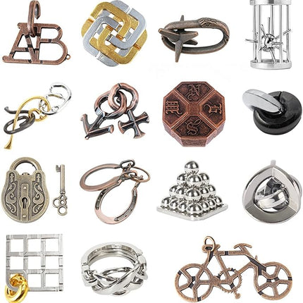 VolksRose 15pcs Brain Teaser Puzzles, Metal Wire Puzzles Set, Mind Smart Game IQ Challenge Puzzle Games, Educational IQ Test Unlock Interlocking Toy Lock Puzzles Gift for Adults Teenagers
