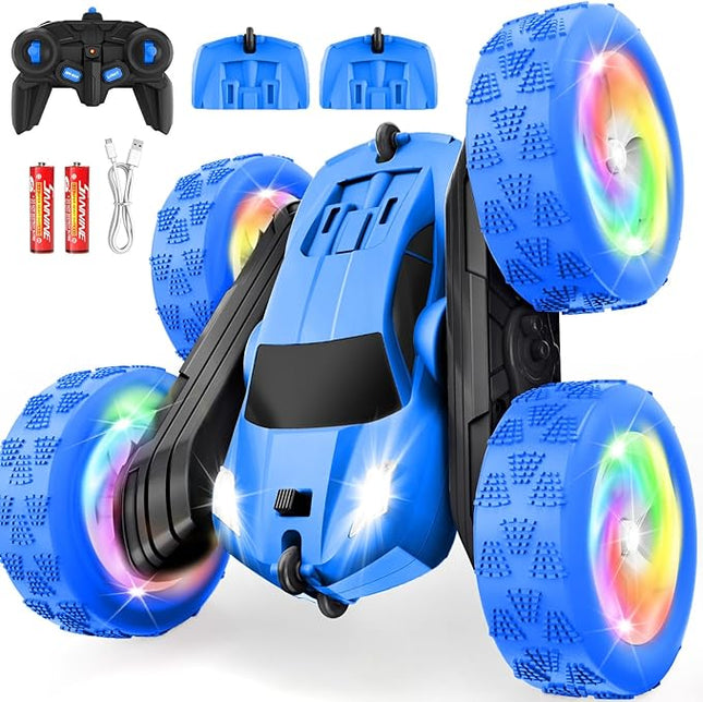Remote Control Car, Outdoor Toys RC Cars for Kids Ages 6-12, 4WD Double Sided Stunt Vehicle with Upgraded USB-C Modular Batteries, 5 6 7 8 9 10+ Year Old Boy Birthday Blue