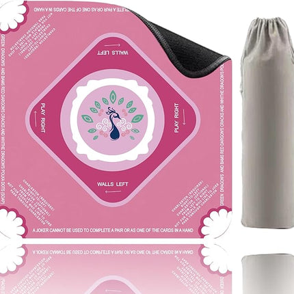 Mahjong Mat-Non-Slip Noise Reduction Gaming Mat,with Playing Instructions for Learnin,for Mahjong、Poker-Board Games、Card Games、Dominoes ( 31.5In*31.5In) (Pink)