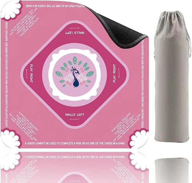 Mahjong Mat-Non-Slip Noise Reduction Gaming Mat,with Playing Instructions for Learnin,for Mahjong、Poker-Board Games、Card Games、Dominoes ( 31.5In*31.5In) (Pink)