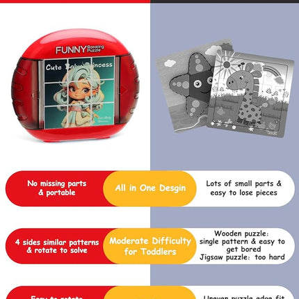 Rotating 3D Puzzle for Kids 3 4 5 6 7 Year Old, 4 Puzzles in 1, Handheld Game Fidget Toys for Travel, Cars & Plane, Fine Motor Skills Developing (Cute Little Princess)