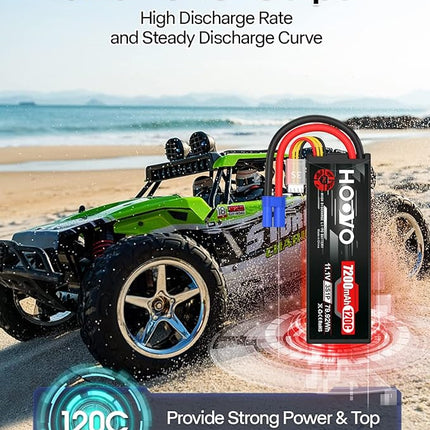 HOOVO 11.1V 120C 7200mAh 3S Lipo Battery Hard Case with EC5 Connector Compatible for RC Car Truck Buggy RC Boat Tracxas LOSI Associated Racing Hobby RC Airplane UAV Drone (2 Packs)