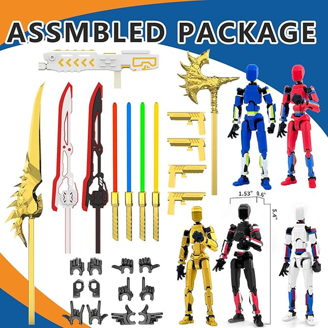 5-Pack T13 Titan Action Figure Already Assembled, Multi-Colored Titan 13 Action Figure Set with Laser Saber 3D Printed T 13 Lucky Robo Dummy Nova 13 Action Figures, Figura de acción t13