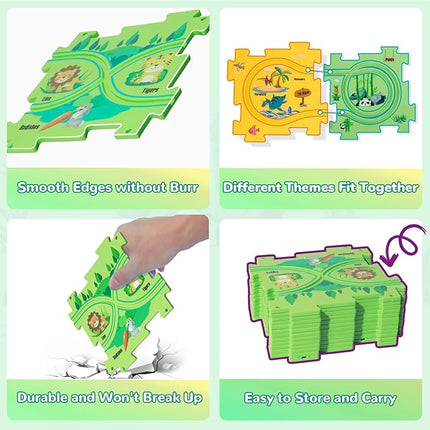 Plastic Floor Puzzles for Kids with 2 Cute Vehicles, Puzzle Racer Kids Car Track Set, Montessori Toys for 3 4 5 6 Year Old Boys, Gifts for 3 4 5 6 Year Old Boys, Toys for Ages 3-4