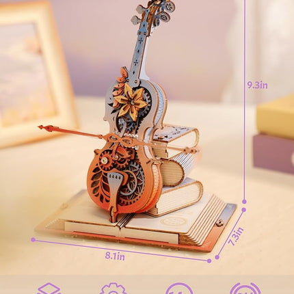ROKR 3D Puzzles for Adults, Wooden Music Boxes-Cello, Model Kits for Adults, DIY Building Sets, Birthday Gifts Hobbies for Women Men