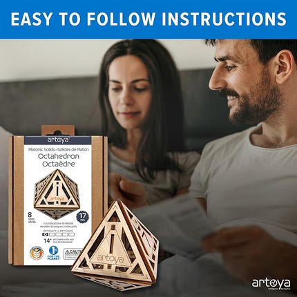 3D Wooden Puzzles for Teens & Adults – Smart Brain Teaser Puzzles, Wood Models, Creative & Educational Fun, Sustainable Materials, Ages 14 and Up Octahedron D8