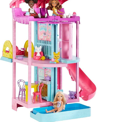 Barbie Dollhouse, Chelsea Playhouse with Transforming Areas & 20+ Pieces, Includes 2 Pets, Pool, Furniture & Accessories