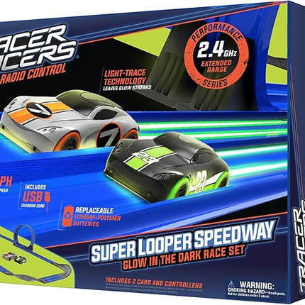 2.4 GHz Radio Control Remote Slot-Less, Cordless Racing Super Loop Speedway Track Set with Two Cars
