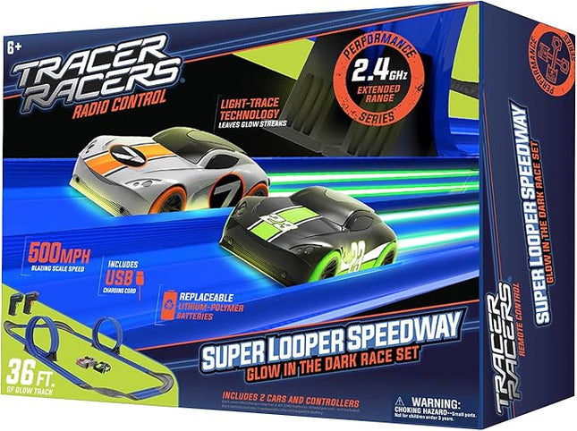 2.4 GHz Radio Control Remote Slot-Less, Cordless Racing Super Loop Speedway Track Set with Two Cars
