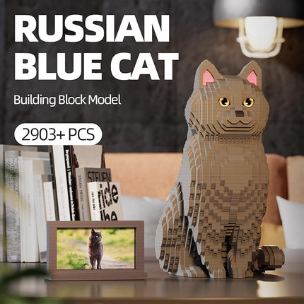 Animal Cat Adorable Pet Blue Cat Micro Building Blocks Set with Secret Hidden Storage Box Inside! Ideal Toy for Cat Lovers, Kids & Adults