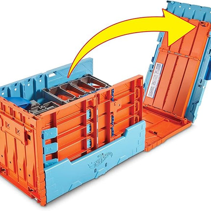 Hot Wheels Toy Car Track Set, Race Crate Transforms into 3 Different Builds, Includes Storage & 2 Cars in 1:64 Scale (Amazon Exclusive)