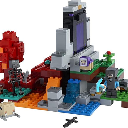 LEGO Minecraft The Ruined Portal Building Toy 21172 with Steve and Wither Skeleton Figures, Gift Idea for 8 Plus Year Old Kids, Boys & Girls