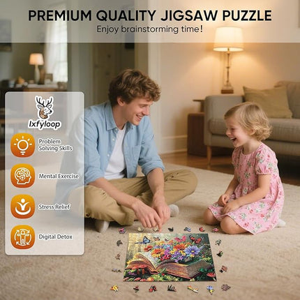 Wooden Puzzles for Adults, Magical Butterfly Flying Out of Book Jigsaw Puzzles 200pcs, Art Adult Puzzles,Irregular Wood Puzzles Creative Gift for Adults 11.8x8.8 inch