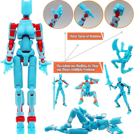T13 Action Figures (Grow in The Dark Blue) Titan 13 Action Figures T13 3D Action Figure Set Already Assembled Dummy 13 Nova T-13 Robot 3D Printed Multi-Jointed Movable Toy (Blue Red + Dog)