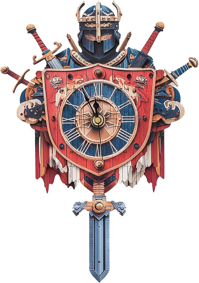 3D Wooden Puzzles for Adults Knight Clock - Model Building Kit ‌‌Cavalier Wall Clock Puzzle Creative Art Craft Gift Home Decor for DIY Enthusiasts, Brain Teaser Building Set Birthday Gifts