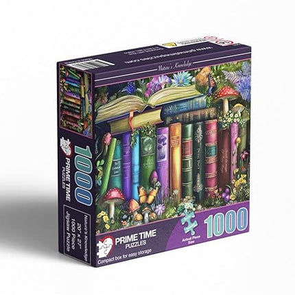 1000 Piece Jigsaw Puzzle for Adults - Wildflowers, Mushrooms and Books in Nature - Challenging Puzzle - Magic Butterfly Library with Plants and Flowers - Adult 1000 Piece Puzzle. 20x27 inches
