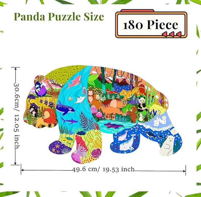 Puzzles for Kids Ages 4-8, 180 Piece Panda Animal Shaped Kids Puzzles Jigsaw Puzzles Educational Learning Toys for Kid Boys Girls Ages 4 6 7 8 Christmas Easter Party Favors Gift