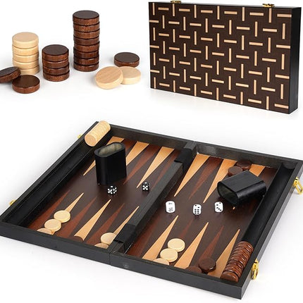 15" Wooden Backgammon Board Game Set for Adults and Kids - Portable and Travel Backgammon Set Family Game Night Vintage Backgammon Strategy Game- Classic Board Strategy Game