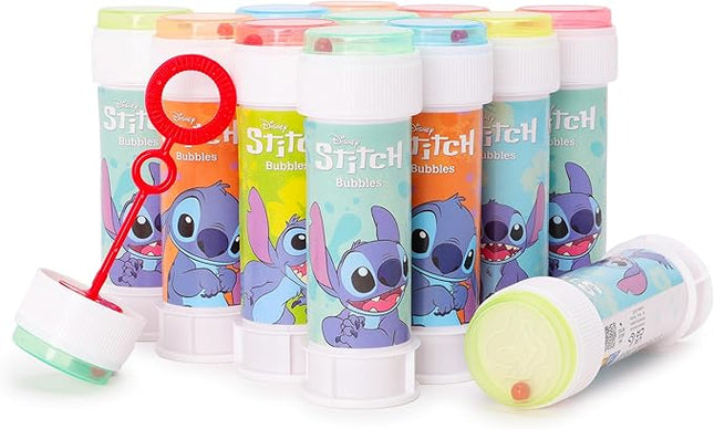 Toyland® Pack of 12 Stitch Bubbles with Wands, 60ml Solution & Novelty Maze Lid - Pocket Money & Party Bag Toys
