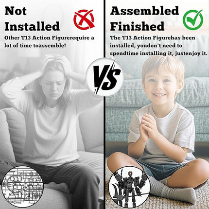 8Inch T13 Action Figure Assembly Completed, T13 Multi-Jointed Movable Robot Action Figure Set,Collectors Desktop Decorations for Game Lovers Toys (Black)