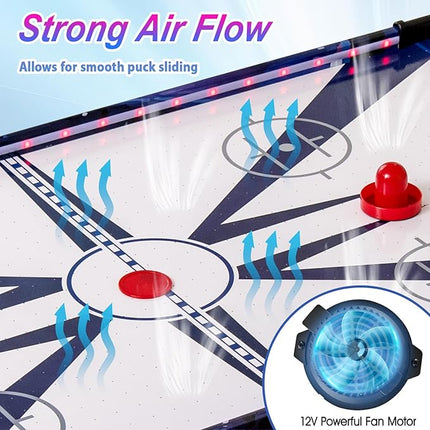 GYMAX Air Hockey Table, 54 Inch Arcade Style Air Hockey Game Table with LED Lights & Scoreboard, Powerful 12V Motor, 2 Pushers, 2 Pucks, for Kids & Adults, Home, Game Room and Office